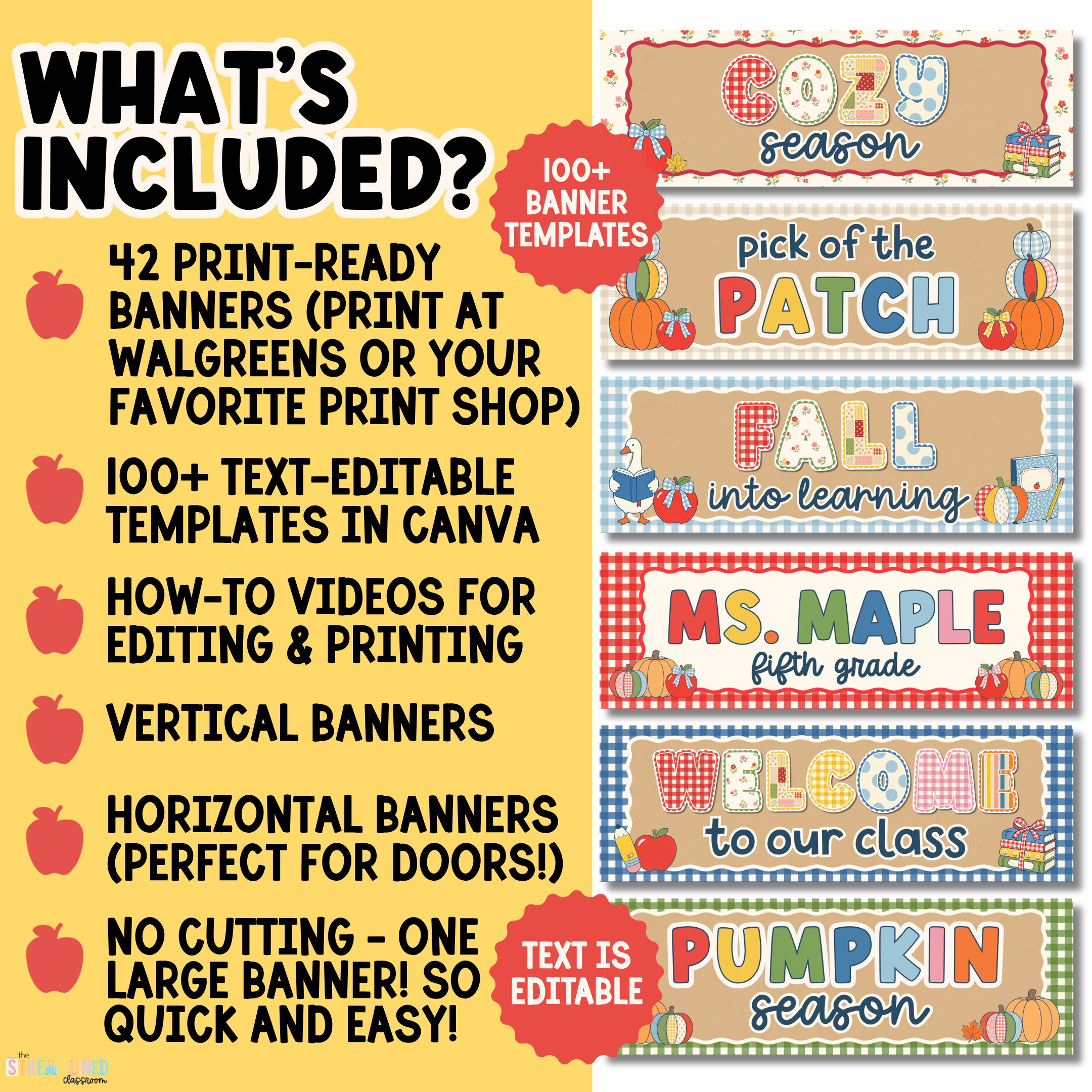Fall Banners | Printable Classroom Door Banners Gingham - Image 3